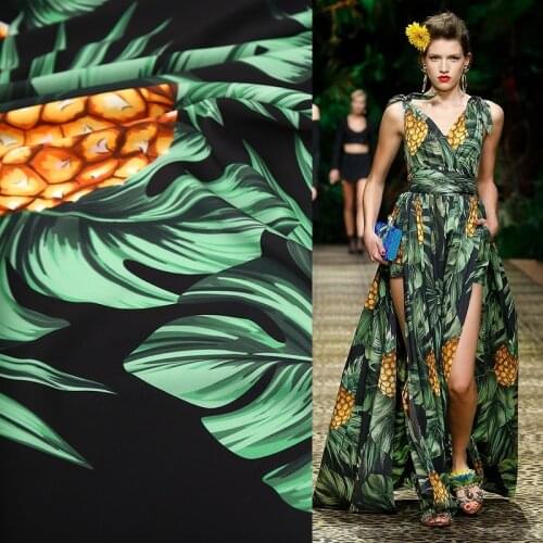 Summer tropical fruit pineapple leaf pattern digital printing fabric custom polyester fabric sewing Shirt and dress fabric