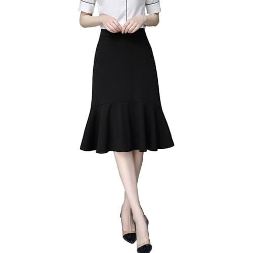 Elegant office lady skirt women vintage trumpet mermaid skirts bodycon high waist skinny ruffles female Midi pencil Skirts