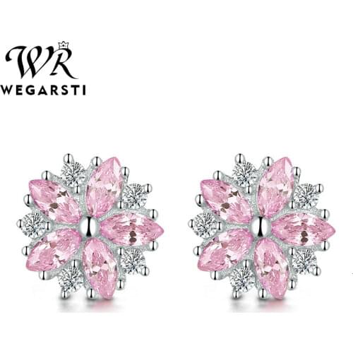 WEGARASTI Silver 925 Jewelry Earrings Woman Pink Cherry Earring 925 Sterling Silver Earrings Wedding Earring