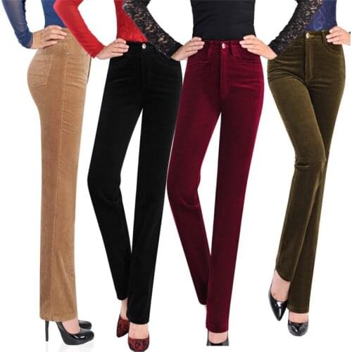 Womens High waist corduroy pants straight casual trousers Middle-aged middle-aged autumn and winter new womens velvet pants