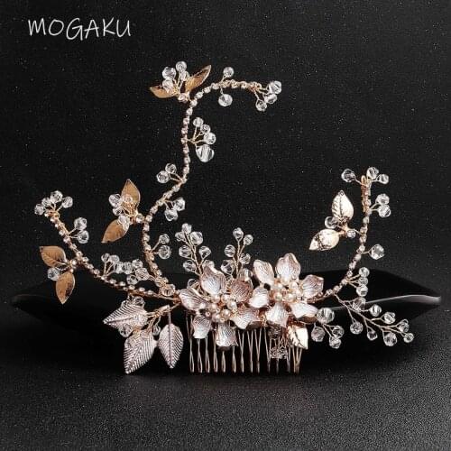 MOGAKU Handmade Hair Combs for Bride Bridesmaid Wedding Party Boho Hairpins Women Sweet Pwarl Flower Hair Jewelry Accessories