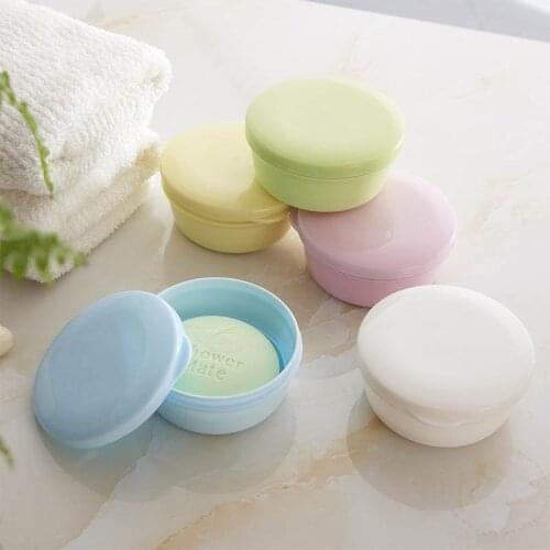 Soap Box Portable Household Round Soap Holder Storage Rack with Lid for Bathroom Lavatory Washbasin