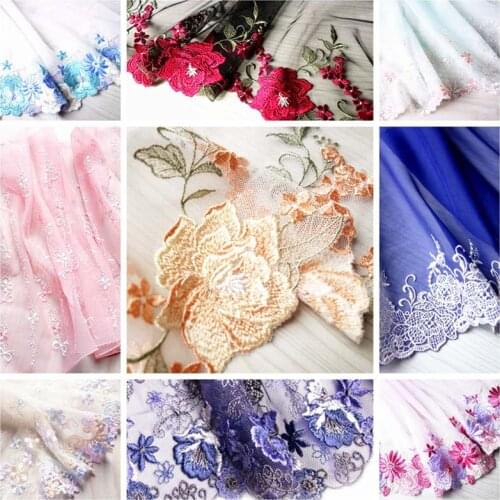 10Meters High Quality Lace Trim Embroidery Fabric Mesh Floral Mesh Ribbon Sewing DIY Doll Cloth Free Shipping