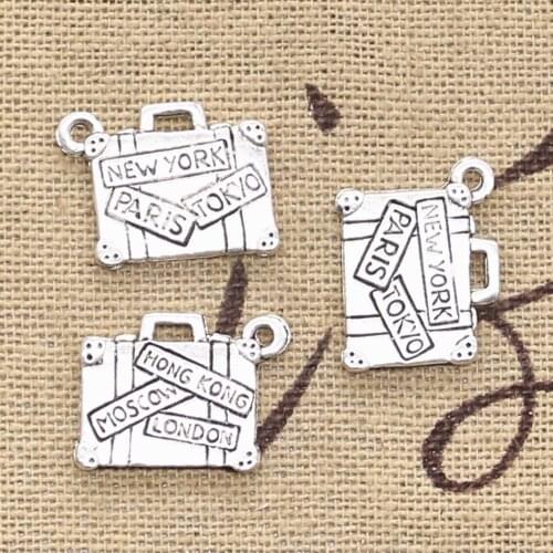 10pcs Charms Travel Bags New York Paris Tokyo 15x13mm Antique Silver Color Pendants Making DIY Handmade Tibetan Finding Jewelry