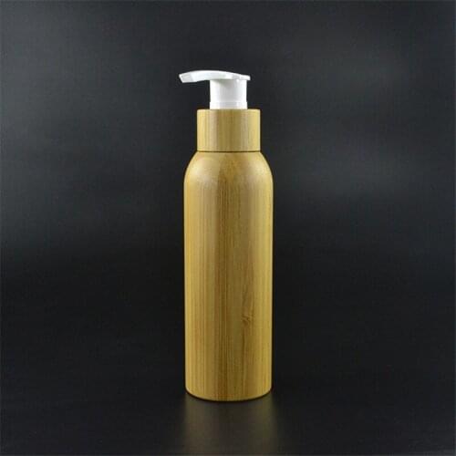 120ml 150ml PET Bamboo Cosmetic Lotion Pump Refillable Bottle Empty Body Cream bottle with bamboo press lotion cover