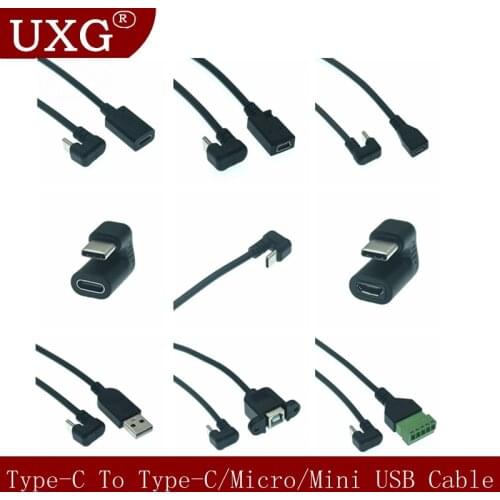180 Degree Up Down Angle USB 3.1 Type C Male to Micro Mini Type-B Female USB otg USB-C Charging And Data Converter Cable 25cm