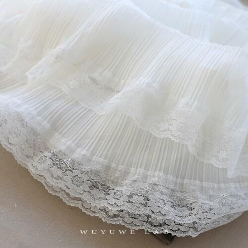 2meters 16CM Wide White Pleated Splicing Chiffon Lace Trims Ribbon for Wedding Dress Decoration Collar Sewing Clothing Material