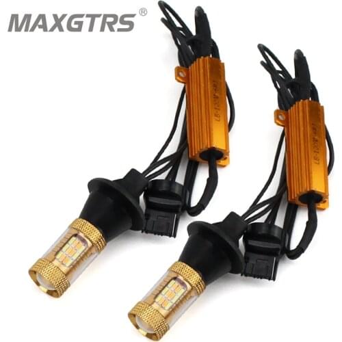 2x T20 7440 Dual Color 54SMD 4014 White/Ice Blue & Amber LED Bulbs For Front Turning Lights Signal DRL Error Free Canbus
