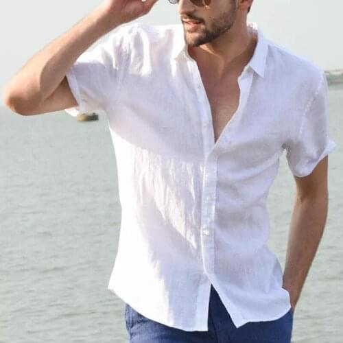 4XL Mens T-shirts Shorts Sleeve Turn-down Collar Button Cardigan Tops Tee Plus Size Casual Shirts Streetwear Camisa Masculina