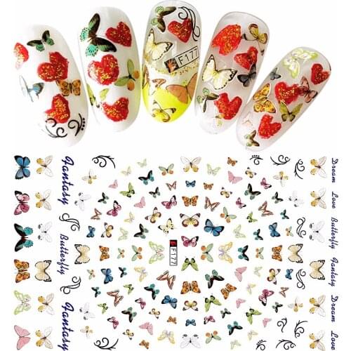 5 sheets mixed design beauty butterfly adhesive nail art decorations stickers thin acrylic manicure decals nail supplies F1759