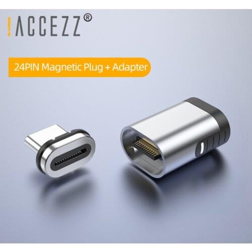 !ACCEZZ 24 Pins 5A Magnetic USB C Adapter 100W 10Gbp/s PD Data Transfer 4K Video Type-C Quick Charge Converter For MacBook Pro