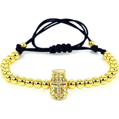 Anil Arjandas Men Bracelets 24K Gold Micro Pave CZ Beads Charm Spartan Warrior Helmet Bracelets For Women Pulseras Mujer