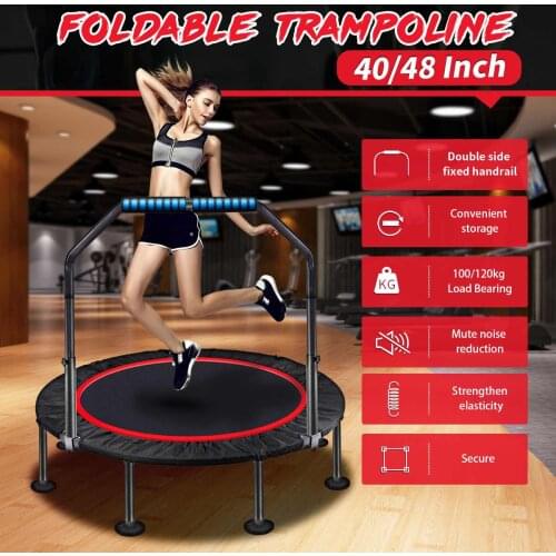 40/48 Inch Foldable Trampoline with Armrest Home Indoor Gym Exercise Fitness Rebounder Round Jumping Pad Trampolines Equipments