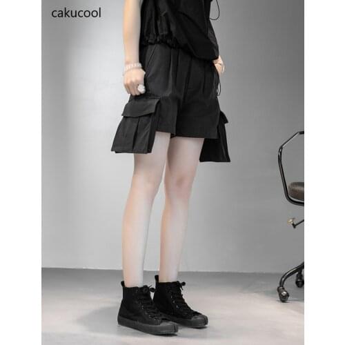Cakucool 2019 new summer harbor style Unisex irregular big pocket casual Korean womens shorts