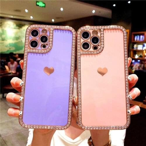 Plating Jewelled Diamond Case For iPhone 12 11 Pro Max Xr Xs Max SE 2020 7 8 Plus Shockproof Love Heart Bling Luxury Full Cover