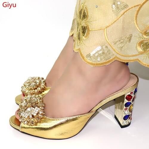 Doershow fashion Ladies Sexy High Heels gold Shoes Rhinestones Ladies Pumps African Sandal Shoes for Parties Wedding! HVZ1-2