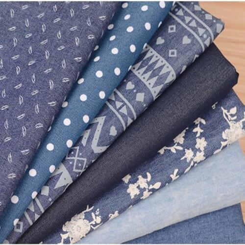 Washed Denim Cotton Fabric By The Per Meter for Dress Skirt Pants Sewing Soft Breathable Summer Thin Cowboy Printed Cloth Blue