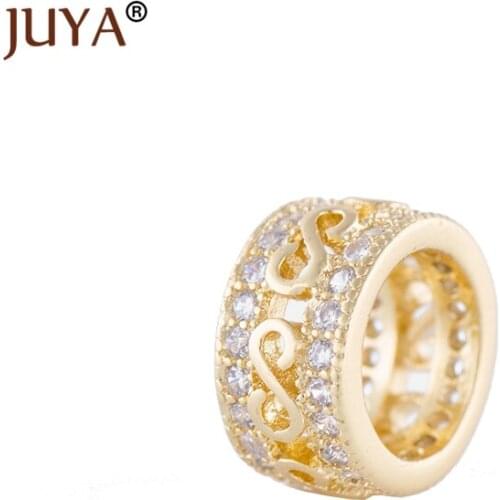 Jewelry Making Supplies Micro Pave CZ Rhinestone Beads Big Hole Copper Metal Round Hollow Beads For Jewelry Making Accessories