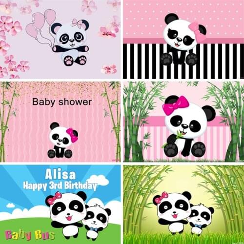InMemory Cartoon Panda Baby Shower 1st Birthday Party Backdrop Green Bamboo Custom Banner Poster Background Photo Studio