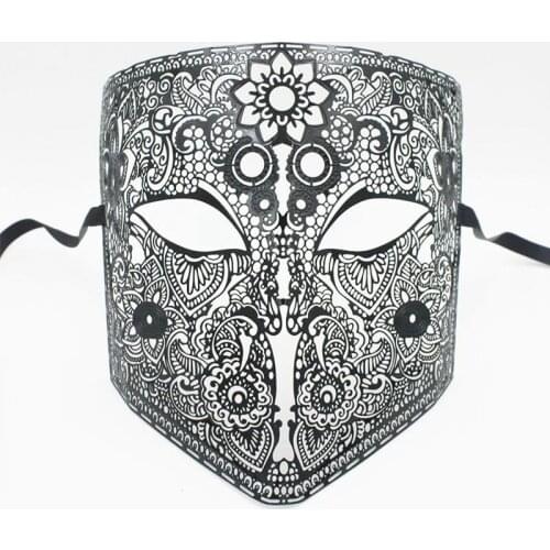 CosPlay Mask Full Face Bauta Phantom Cosplay Venetian Masquerade Mask Black Skull Halloween Shield Mardi Gras Metal Party Mask