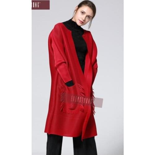 Miyake Pleated jacket long paragraph autumn and winter new loose casual long-sleeved round neck solid color thin windbreaker