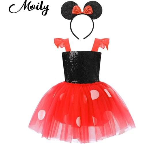 Moily Baby Girls Sleeveless Polka Dots Printed Tutu Mesh Dress Sparky Sequined Birthday Party Cosplay Costume Outfit Photo Shoot