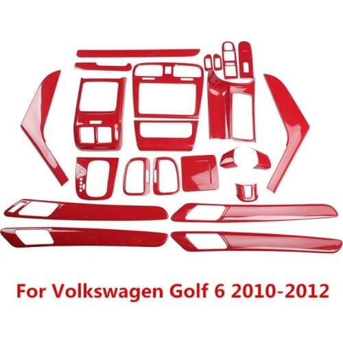 Red Carbon Fiber Printed Car Door Handle Panel Cover Gear Center Console Sticker Moulding Trim for Volkswagen Golf 6 2010-2012
