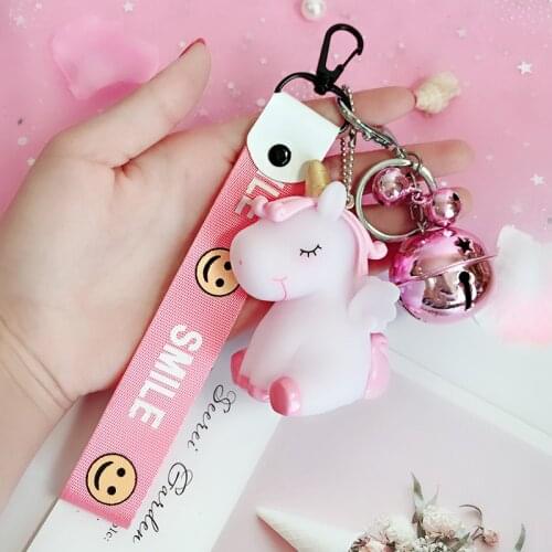 Fancy&Fantasy Rainbow PVC Animal Unicorn Keychain for Men Women Bag Ornament Phone Key Chain Porte Clef keyring Bag Decoration