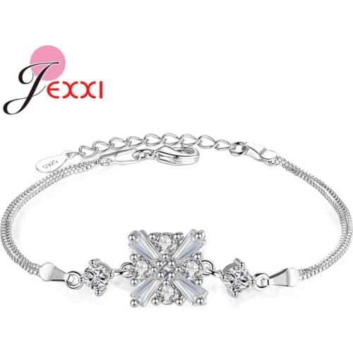 New Arrival Sparkling Korean Style Women Jewelry Genuine 925 Sterling Silver Box Chain Bracelet With Shiny Ice Shape Crystal