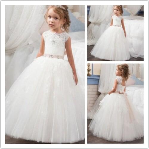 Champagne Sash Formal Kids Gown High Quality Flower Girl Dresses For Wedding Princess Floor Length Child Party Birthday Dress