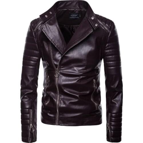 Autumn Jaqueta Couro Masculina Top quality Classic Punk Leather Jacket Men Diagonal Zippers Leather Jacket Male Outerwear & Coat