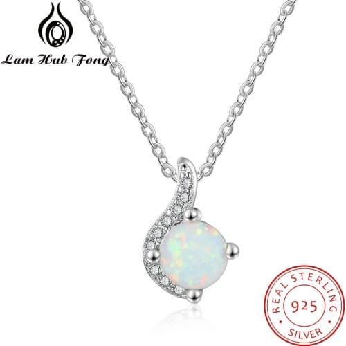 925 Sterling Silver Opal Necklaces & Pendants Women Chain Necklaces with Zircon Wedding Jewelry Gift for Girls (Lam Hub Fong)