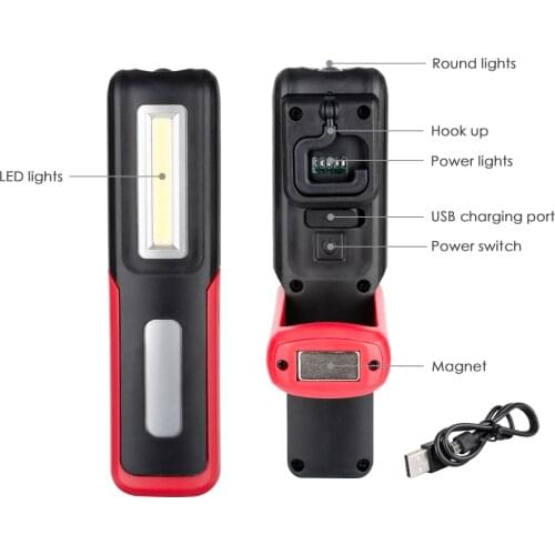 Portable COB LED Flashlight Magnetic Work Light USB Rechargeable Lanterna Power Display Hook Hanging Torch Lamp Night Lighting
