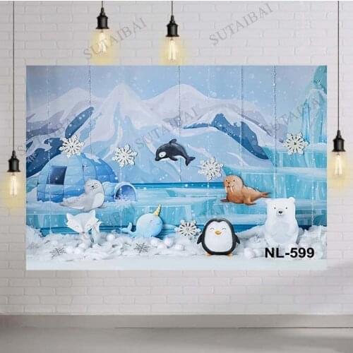 Christmas Winter Forest Bear Penguin Safari Snowflake Newborn Baby Birthday Backdrop Vinyl Photography Background Photophone