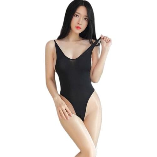 Spaghetti Strap Deep V-neck Hot Sexy Bodysuit High Cut Thong Bikini Swimwear Backless Skinny Body Shaping Sukumizu Monokini Suit