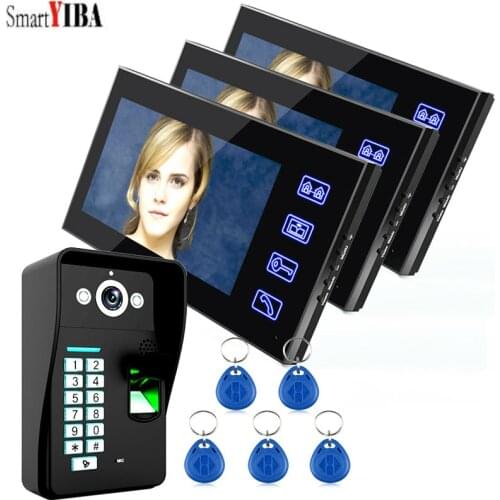 SmartYIBA 7" Fingerprint/Code/ID Card Unlock Home Security Access System Night Vision Camera Video Intercom Door Bell Interphone