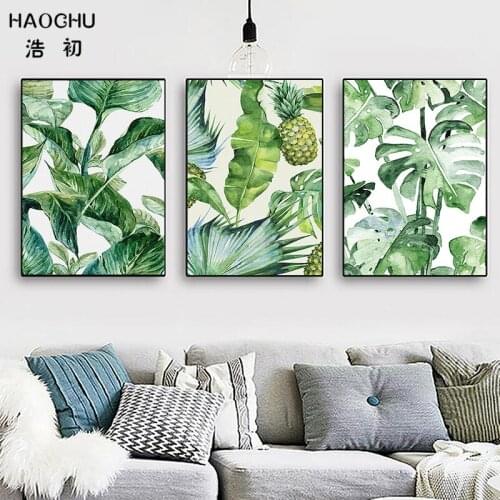 HAOCHU Nordic Poster Hawaii Tropical Forest Tree Art Print Canvas Painting Monstera Leaf Landscape Picture Home Wall Decor