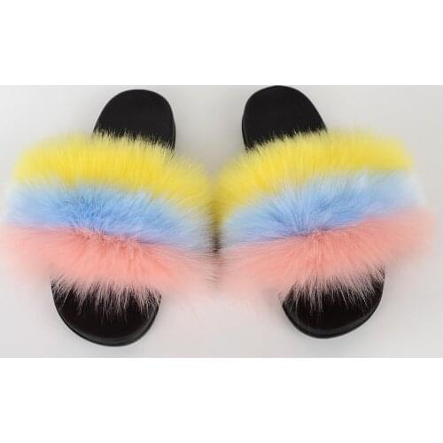 JKP Womens Real Fox Fur Slippers Fashion Women Houses Shoe Indoor Casual Fluffy Faux Fur Fox Furry Summer Sandals Slippers