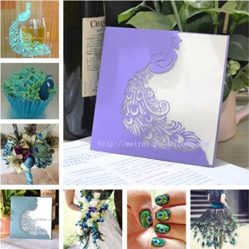 Peacock decorations for wedding,laser cut wedding pocket invitations