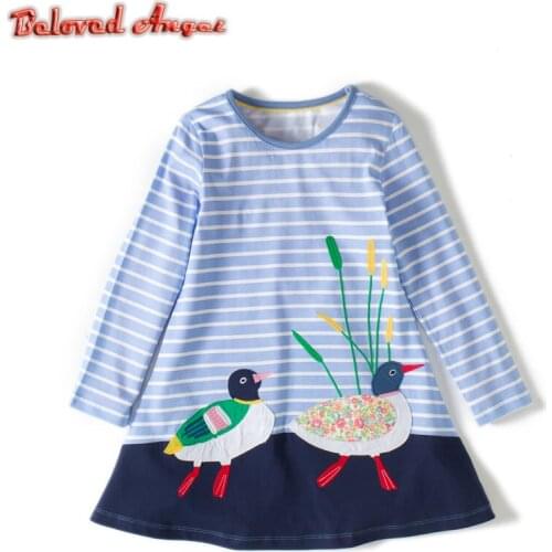 2019 Striped Patchwork Girl Dresses Long Sleeve Princess Dress for Party Wedding Children Clothing Kids Girls Dress Baby Clothes