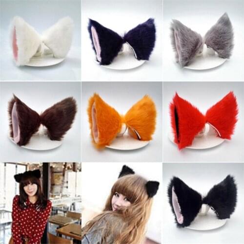 Hot Sale Solid Color Cute Imitation Animal Cat Fox Long Fur Ears Shape Hair Clip Halloween Party Headwear Wholesale