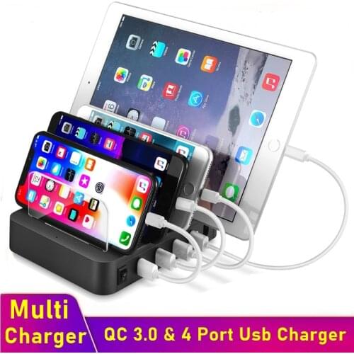 Tongdaytech USB Charger Quick Charge QC 3.0 4 Port Fast Charger Station For iphone 12 11 Pro Max 8 Samsung S20 S10 Note 20 Plus