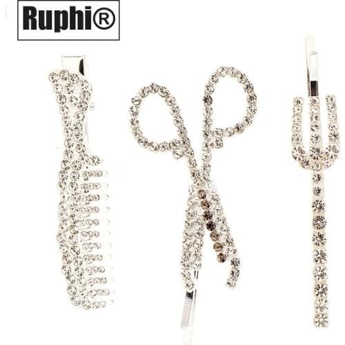 Hair salon design ornament clips jewelry accessories crystals hairpin scissor comb fork hairpin ornament