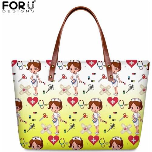 FORUDESIGNS Classic Style Nurse Medical Printed Women Handle Bag Large Size Durable Shopping Tote Female Casual Outdoor Handbags