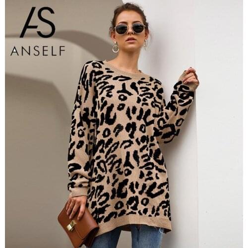 Women Sweaters and Pullovers 2020 Autumn Winter Warm Sweater Contrast Leopard Patterns O Neck Long Sleeve Jumper Casual Knitwear