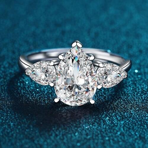 Inbeaut 925 Silver 2 ct Excellent Cut D Color Pass Diamond Test Moissanite Heart Prong Water Drop Ring for Women Wedding Jewelry