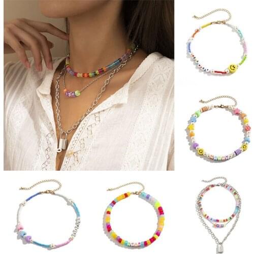 New Fashion Bohemia Handmade Rainbow Beads Candy Shell Personality Multi-layer Satellite Necklace Womens Jewelry Necklace