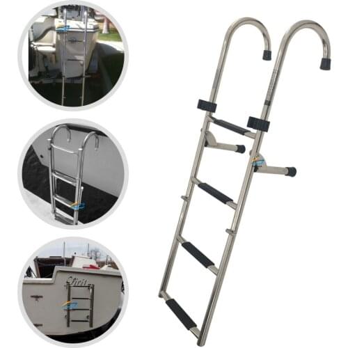 1.14m boat accessories marine 4 Step Under Platform Boat Ladder Stainless Steel Boarding Telescoping Ladder