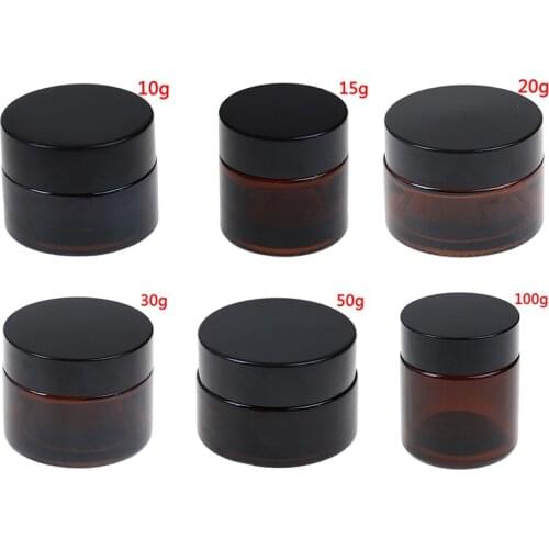 1PCS 10g/15g/20g/30g/50g/100g Glass Amber Brown Cosmetic Face Cream Bottles Lip Balm Sample Container Jar Pot Makeup Store Vials