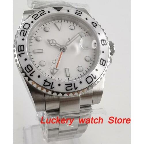 40mm no logo white dial luminous saphire glass;white Ceramic Bezel GMT Automatic movement mens watch-BA153
